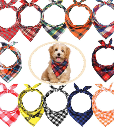 12 Piece Dog Bandanas Plaid Dog Scarf Pet Triangle Bibs Adjustable Accessories Bulk Kerchief Buffalo Plaid Bandanas Decor for Small or Medium Cat Dog Pet (Lattice Graphic)