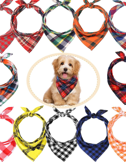 Load image into Gallery viewer, 12 Piece Dog Bandanas Plaid Dog Scarf Pet Triangle Bibs Adjustable Accessories Bulk Kerchief Buffalo Plaid Bandanas Decor for Small or Medium Cat Dog Pet (Lattice Graphic)
