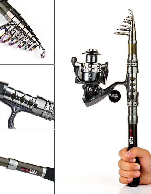Load image into Gallery viewer, Fishing Rod Reel Combo with Telescopic Fishing Pole Spinning Reel Carrier Bag for Travel Saltwater Freshwater Fishing
