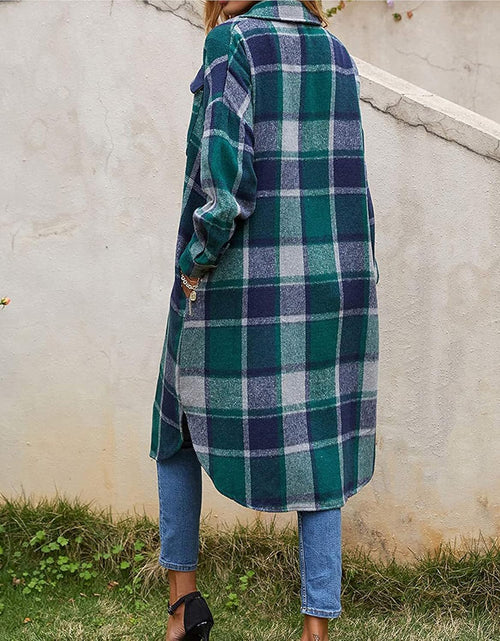 Load image into Gallery viewer, Women'S Casual Wool Blend Long Plaid Shirt Jacket Button down Pocketed Shirt Shacket
