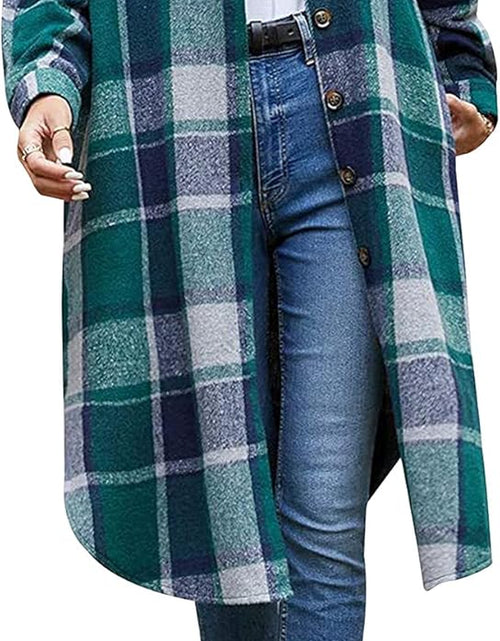 Load image into Gallery viewer, Women'S Casual Wool Blend Long Plaid Shirt Jacket Button down Pocketed Shirt Shacket
