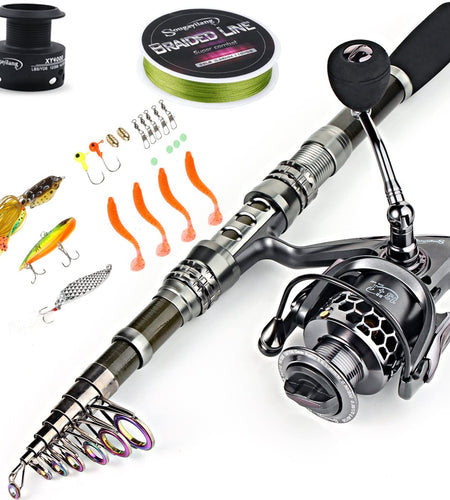 Fishing Rod Reel Combo with Telescopic Fishing Pole Spinning Reel Carrier Bag for Travel Saltwater Freshwater Fishing