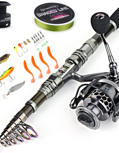 Load image into Gallery viewer, Fishing Rod Reel Combo with Telescopic Fishing Pole Spinning Reel Carrier Bag for Travel Saltwater Freshwater Fishing
