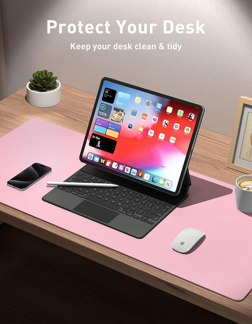 Load image into Gallery viewer, Leather Desk Pad Protector, Mouse Pad, Office Desk Mat, Non-Slip PU Leather Desk Blotter, Laptop Desk Pad, Waterproof Desk Writing Pad for Office and Home (31.5" X 15.7", Fairy Pink)
