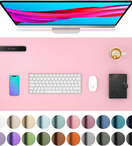Leather Desk Pad Protector, Mouse Pad, Office Desk Mat, Non-Slip PU Leather Desk Blotter, Laptop Desk Pad, Waterproof Desk Writing Pad for Office and Home (31.5" X 15.7", Fairy Pink)
