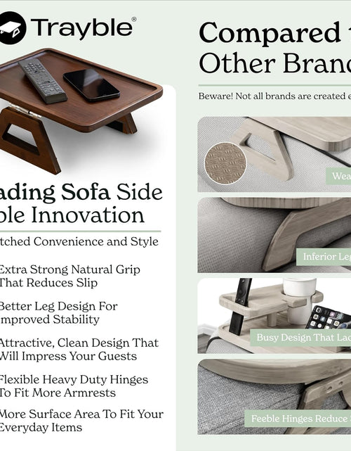 Load image into Gallery viewer, Bamboo Trayble Couch Arm Table, Clip on Tray Sofa Table for Couches. Sofa Arm Tray, Armchair Table for TV Dinners, Remotes, Drinks and Snacks - 13.75 X 9.5Inch, Brown | Clip on Tray, Sofa Table, Sofa Arm Tray, Armchair Table, TV Dinners, Remotes
