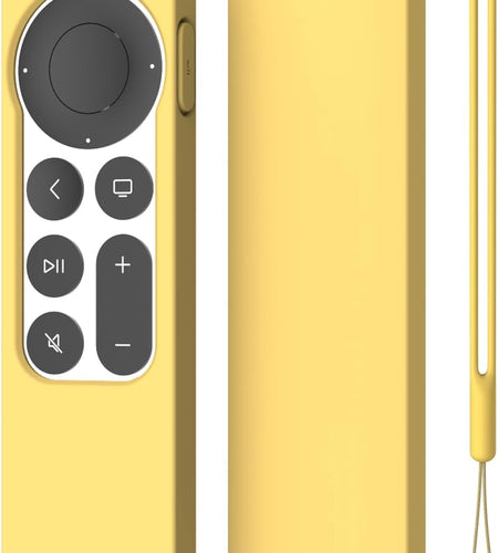 Compatible with Apple TV 4K Siri Remote Case 2021, Silky-Soft Anti-Slip Protective Silicone Cover for Siri Remote Control 2Nd Generation [Lanyard Included], Yellow