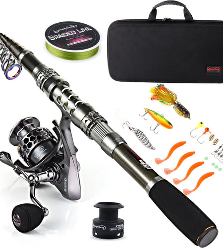 Fishing Rod Reel Combo with Telescopic Fishing Pole Spinning Reel Carrier Bag for Travel Saltwater Freshwater Fishing