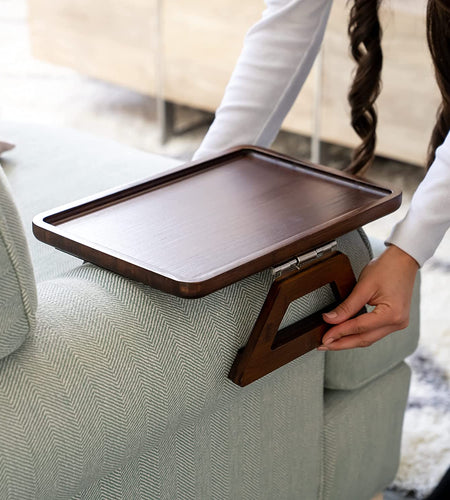 Bamboo Trayble Couch Arm Table, Clip on Tray Sofa Table for Couches. Sofa Arm Tray, Armchair Table for TV Dinners, Remotes, Drinks and Snacks - 13.75 X 9.5Inch, Brown | Clip on Tray, Sofa Table, Sofa Arm Tray, Armchair Table, TV Dinners, Remotes
