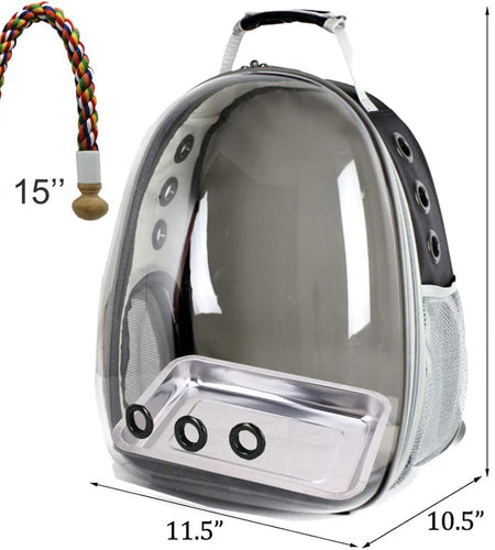 Bird Carrier Cage, Bird Travel Backpack with Stainless Steel Tray and Standing Perch (Large, Black)
