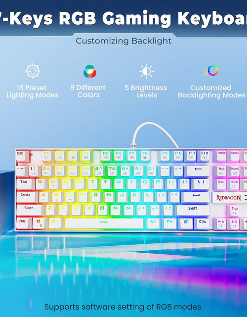 Load image into Gallery viewer, K552P Mechanical Gaming Keyboard TKL with 18 Backlight Modes, Hot-Swappable Red Switches, 87-Key Compact Ergonomic Design, N-Key Rollover &amp; Software Programmable Macro - RGB, White

