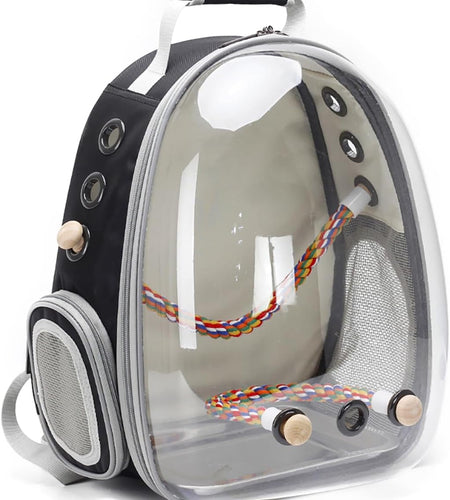 Bird Carrier Cage, Bird Travel Backpack with Stainless Steel Tray and Standing Perch (Large, Black)