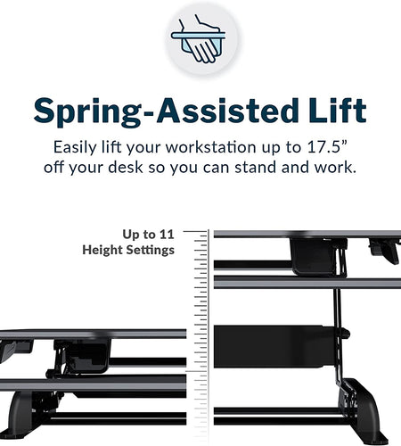 - desk Essential 36 - Two-Tier Standing Desk Converter for Monitor & Accessories - Height Adjustable Sit Stand Desk - Fully Assembled Monitor Riser for Home Office - 36" Wide, Black