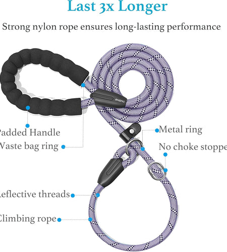 6 FT Durable Slip Lead Dog Leash with Padded Handle and Highly Reflective Threads, Dog Training Leash, (Small, 0~35 Lbs, Black)