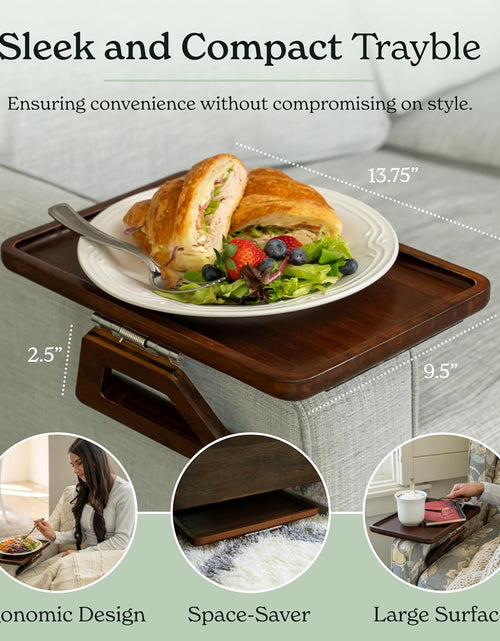 Load image into Gallery viewer, Bamboo Trayble Couch Arm Table, Clip on Tray Sofa Table for Couches. Sofa Arm Tray, Armchair Table for TV Dinners, Remotes, Drinks and Snacks - 13.75 X 9.5Inch, Brown | Clip on Tray, Sofa Table, Sofa Arm Tray, Armchair Table, TV Dinners, Remotes
