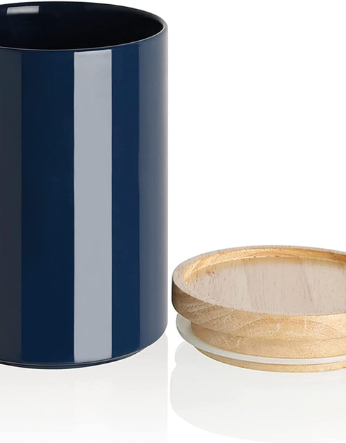 Load image into Gallery viewer, Kitchen Canisters 58 FL OZ Ceramic Food Storage Jar, Stackable Containers with Airtight Seal Wooden Lid for Serving Coffee Bean, Flour, Tea, Cookies and More (Navy)
