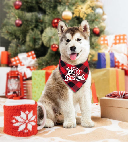 2 Pack Dog Bandana Christmas Classic Buffalo Plaid Pets Scarf Triangle Bibs Kerchief Set Pet Costume Accessories Decoration for Small Medium Large Dogs Cats Pets (Large)