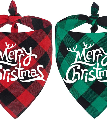 2 Pack Dog Bandana Christmas Classic Buffalo Plaid Pets Scarf Triangle Bibs Kerchief Set Pet Costume Accessories Decoration for Small Medium Large Dogs Cats Pets (Large)