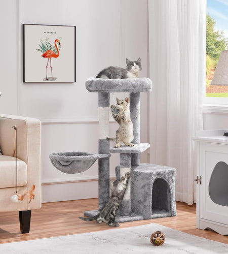 Cat Tree 34In Cat Tower Plush Cover with Condo, Platform & Basket for Indoor Kittens, Cat Furniture Activity Tree