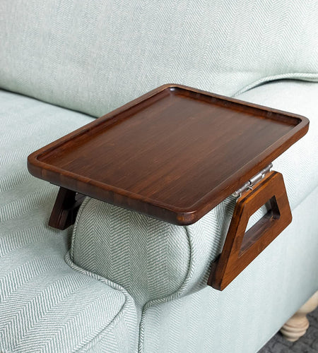 Bamboo Trayble Couch Arm Table, Clip on Tray Sofa Table for Couches. Sofa Arm Tray, Armchair Table for TV Dinners, Remotes, Drinks and Snacks - 13.75 X 9.5Inch, Brown | Clip on Tray, Sofa Table, Sofa Arm Tray, Armchair Table, TV Dinners, Remotes